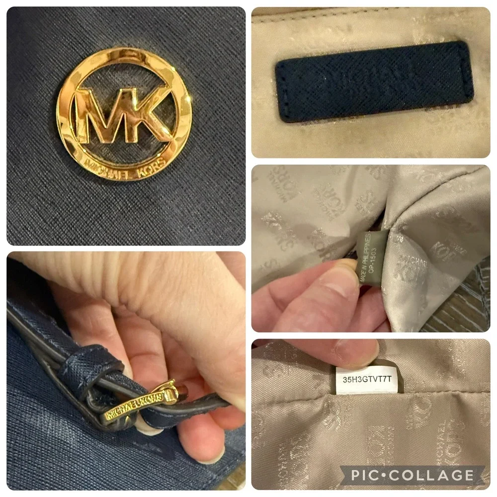 Michael Kors Jet Set Navy Saffiano Leather Tote‎ Bag Gold Logo
